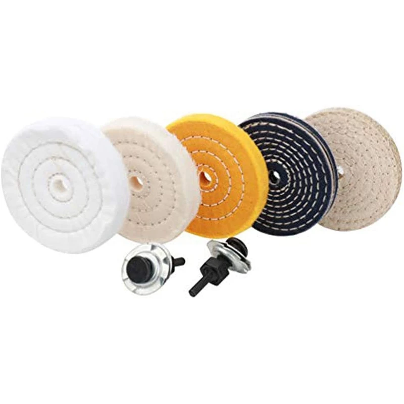 

5 Pack 4 Inch Buffing Polishing Wheels Soft with 2 Sets 1/4 Inch Shank for Drill Bench Grinder Buffer Tool Medium Soft