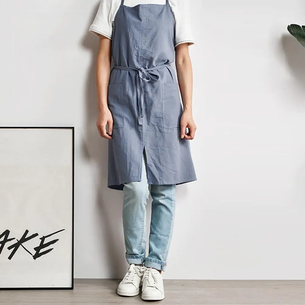 Простой фартук из хлопка и льна для взрослых в скандинавском стиле кухонный