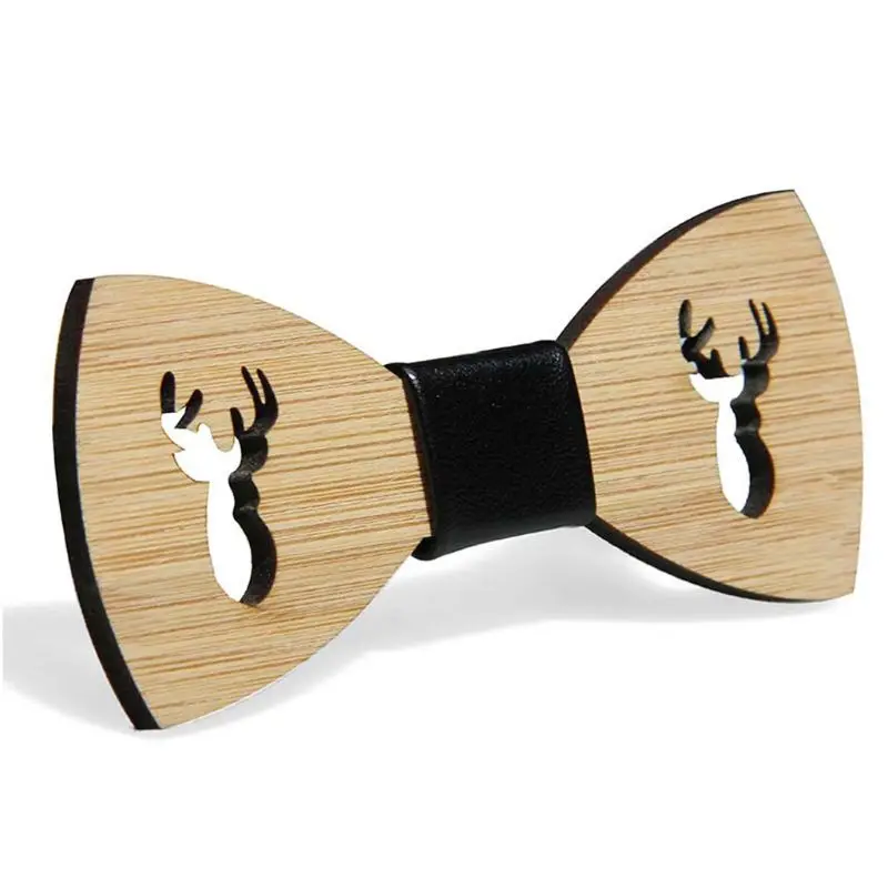Мужской открытый галстук бабочка с крыльями летучей мыши и оленя ручной работы из бамбука дерева