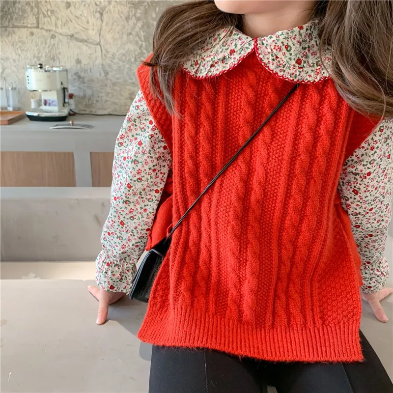 Однотонный жилет-свитер в Корейском стиле для девочек Сезон весна-осень Милые