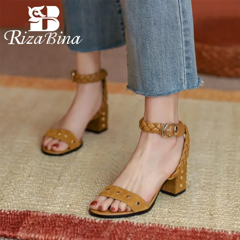 

RizaBina Size 33-41 Women Sandals Square Heels Pointed Toe Buckles Shoes For Women Summer Fashion Casual Daily Footwear