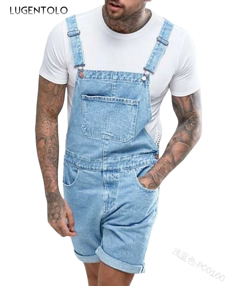 

Luegntolo Men Overalls Jeans Fashion Summer Mid Waist Pocket Straight Youth Street Casual Spring Simple Solid Jeans