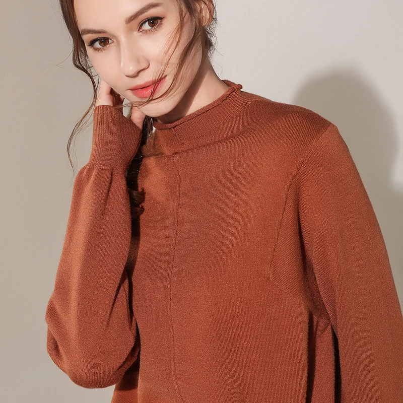 Женский вязаный свитер с высоким воротом шерстяной новогодний пуловер трикотаж