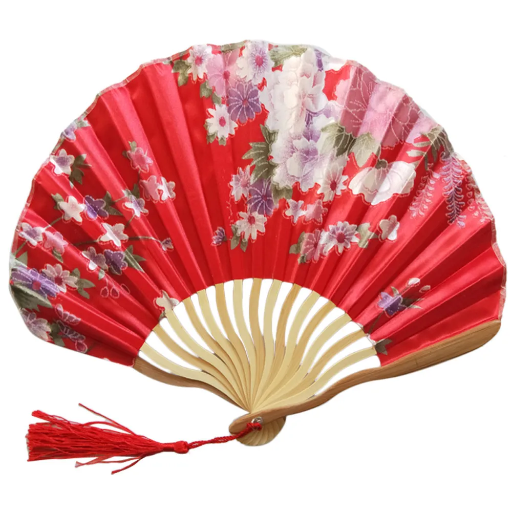 

Japanese Style Flower Silk Fans Pink Decorative Fan Vintage Chinese Bamboo Folding Fan Dance Hand Held Fans Craft Gift