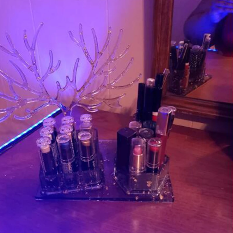 

R58E 1 Set Crystal Epoxy Resin Molds Deer Makeup Jewelry Display Tray Silicone Mould 9-Slot Lipstick Organizer Pen Holder Mold