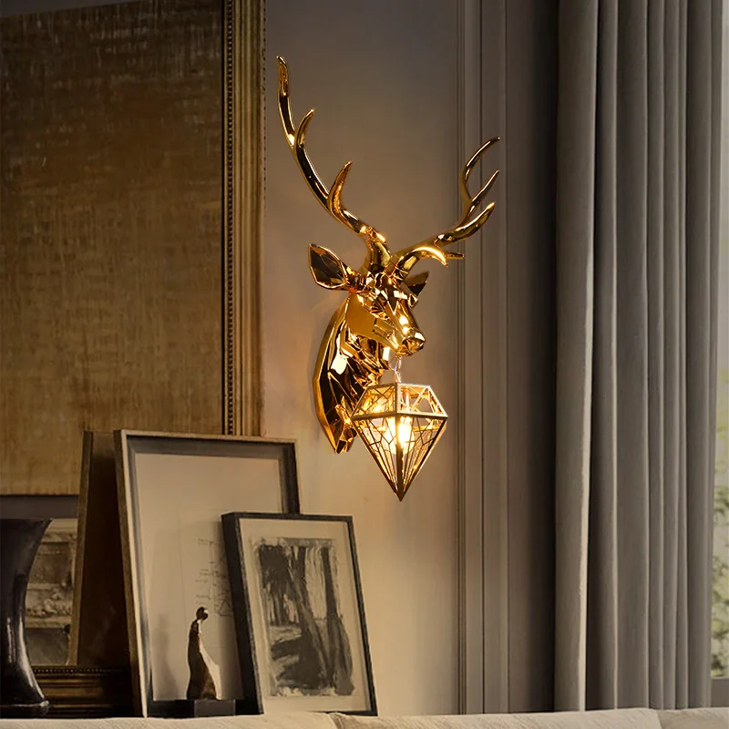 

Nordic Design Resin Antler Wall Lamp Modern Wall Light Retro Deer Living Room Bedroom Bedside Lamp Loft Coffee Cafe Vanity Light