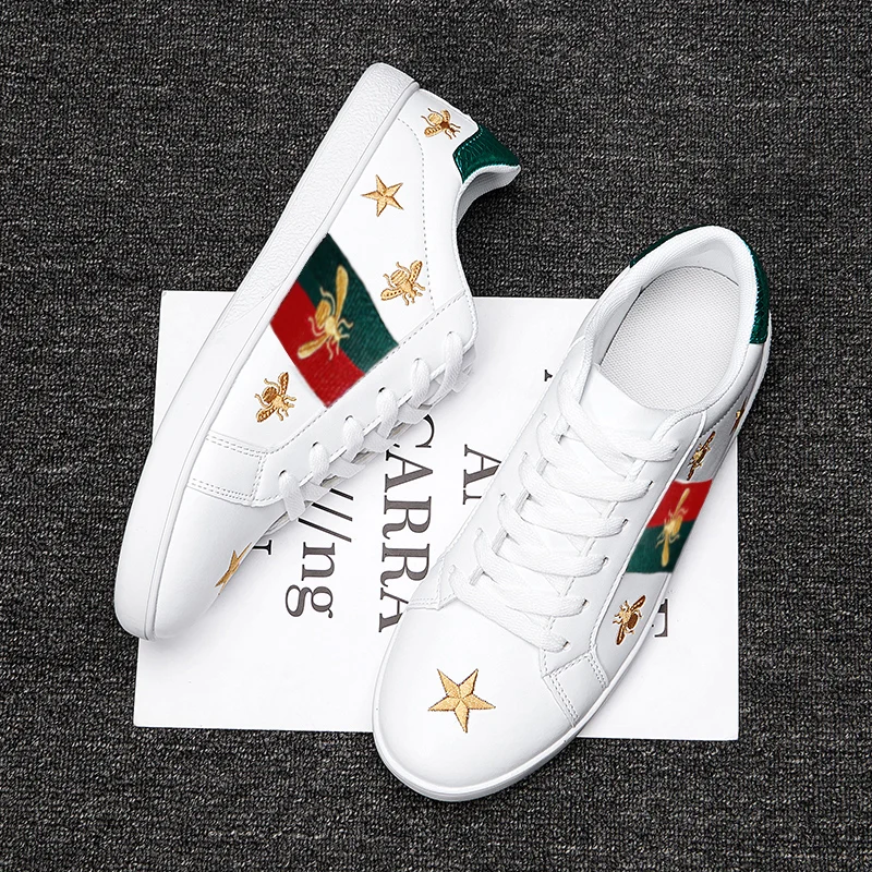 WEH Designer Embroidery Golden shoes men luxury Casual Outdoor Low Flats Men Shoes Couple Glitter white sneakers for | Обувь