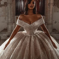off the shoulder giltter wedding dress plus size dubai sequined ball gown chapel train bridal gowns customise vestido de novia