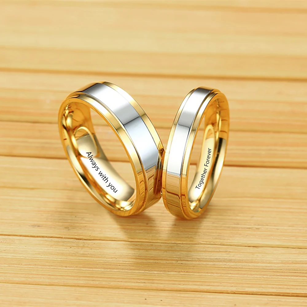 Парные кольца из нержавеющей стали с гравировкой, позолоченные обручальные кольца Love Alliance, ювелирные изделия для мужчин и женщин