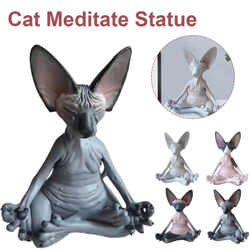 

Cat Meditate Statue Resin Sphynx Cat Figurines Vivid and Funny Cat Statue Home Desk Decoration Gift for Cat Lovers Outdoor Gard