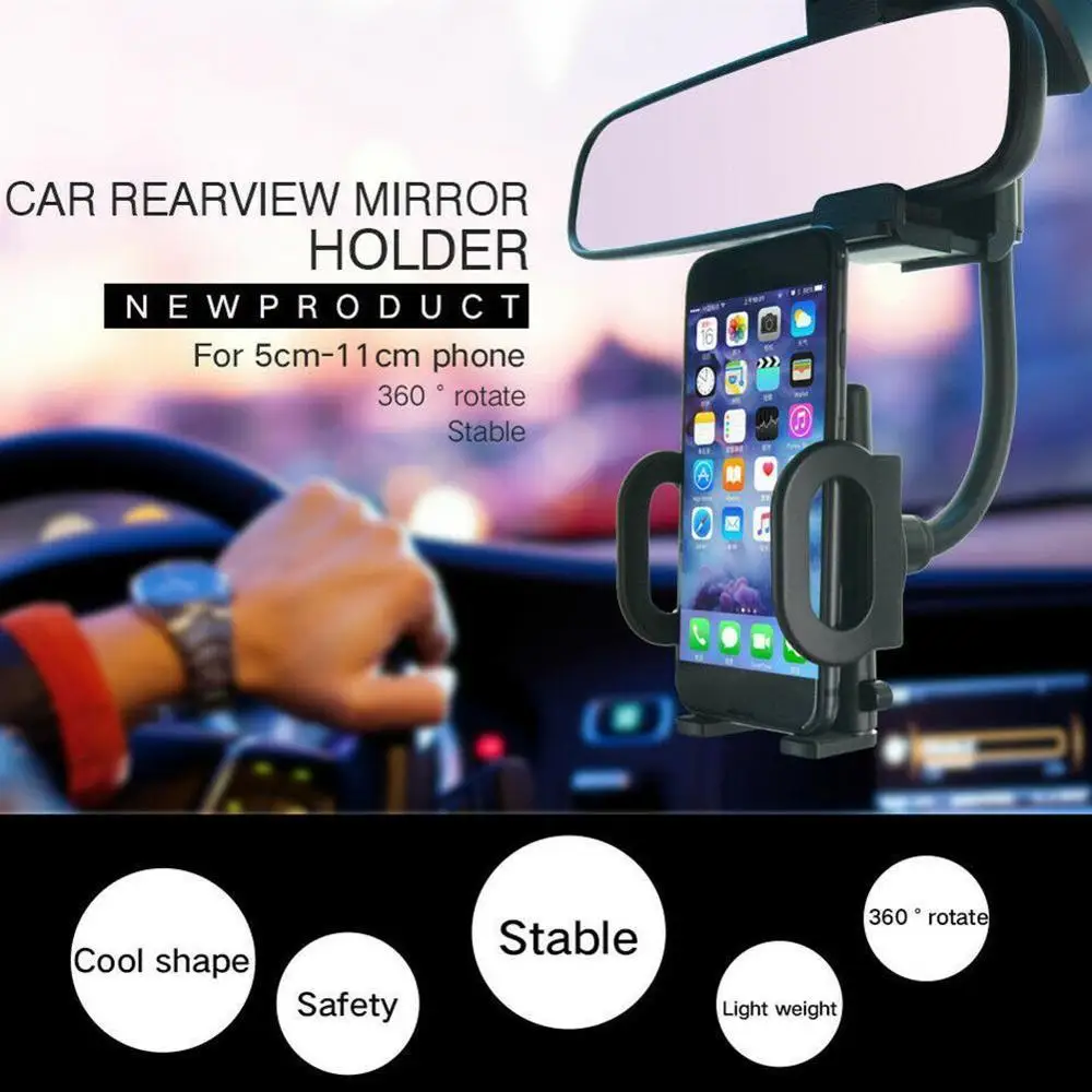 

Universal Car Phone Holder 360 Degrees Car Rearview Mount Holder Mirror Smartphone Samsung For iPhone Phone GPS Stand J4J2