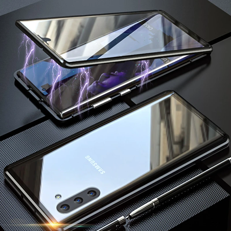 Магнитный двухсторонний чехол из закаленного стекла для samsung Galaxy Note 10 Plus, HD магнит 360, полная защита для Note10+ 5G