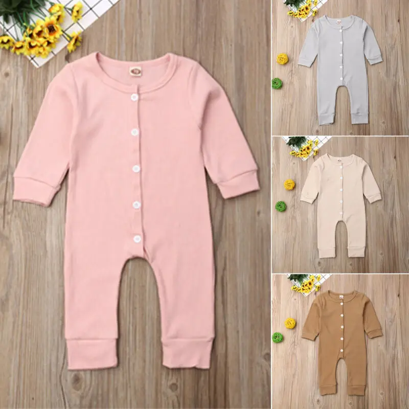 Детский однотонный комбинезон с длинным рукавом на осень|Ромперы| |
