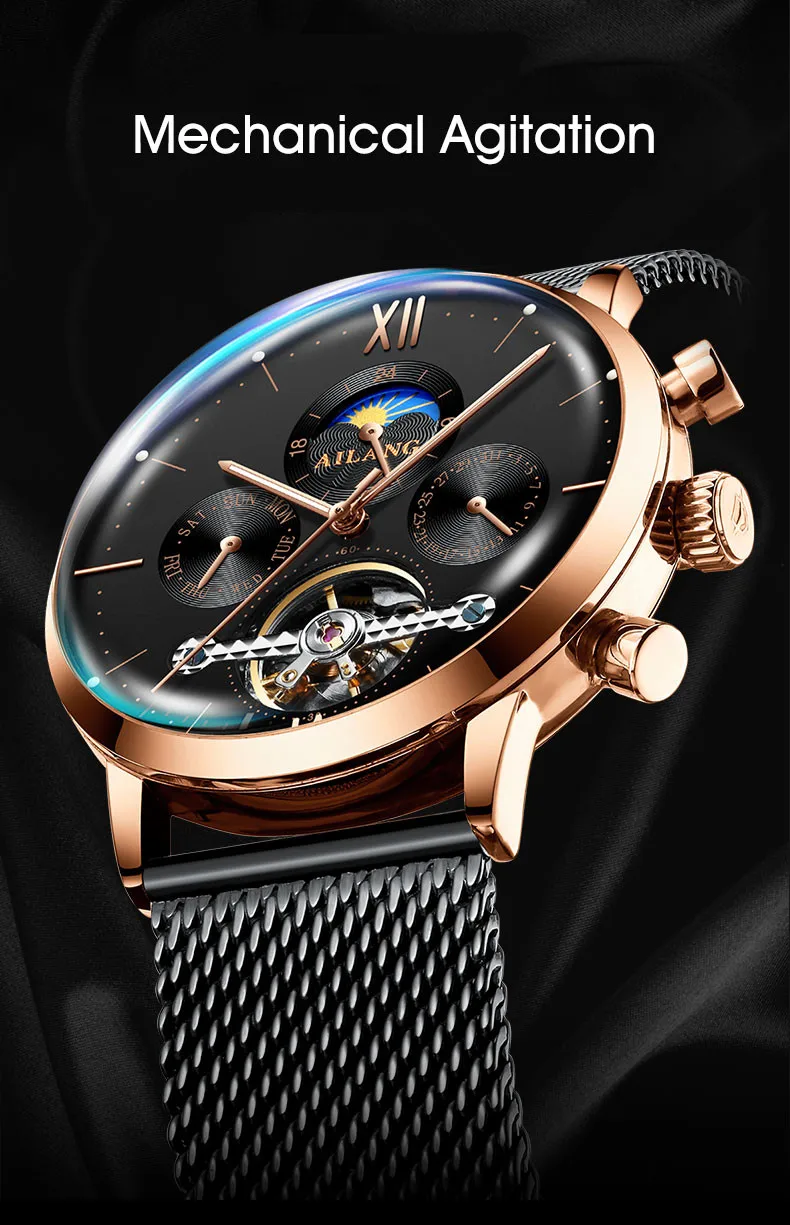 AILANG Relojes часы мужские наручные часы спортивные часы со скелетом 30 м водонепроницаемые автоматические механические часы из нержавеющей стали