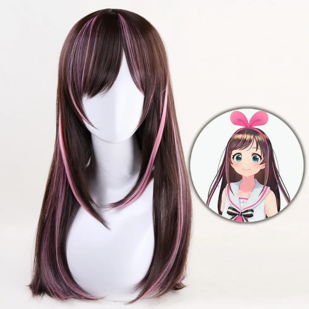

Парик Kizuna AI для косплея, прямые длинные термостойкие синтетические волосы для женщин, 60 см, с шапочкой
