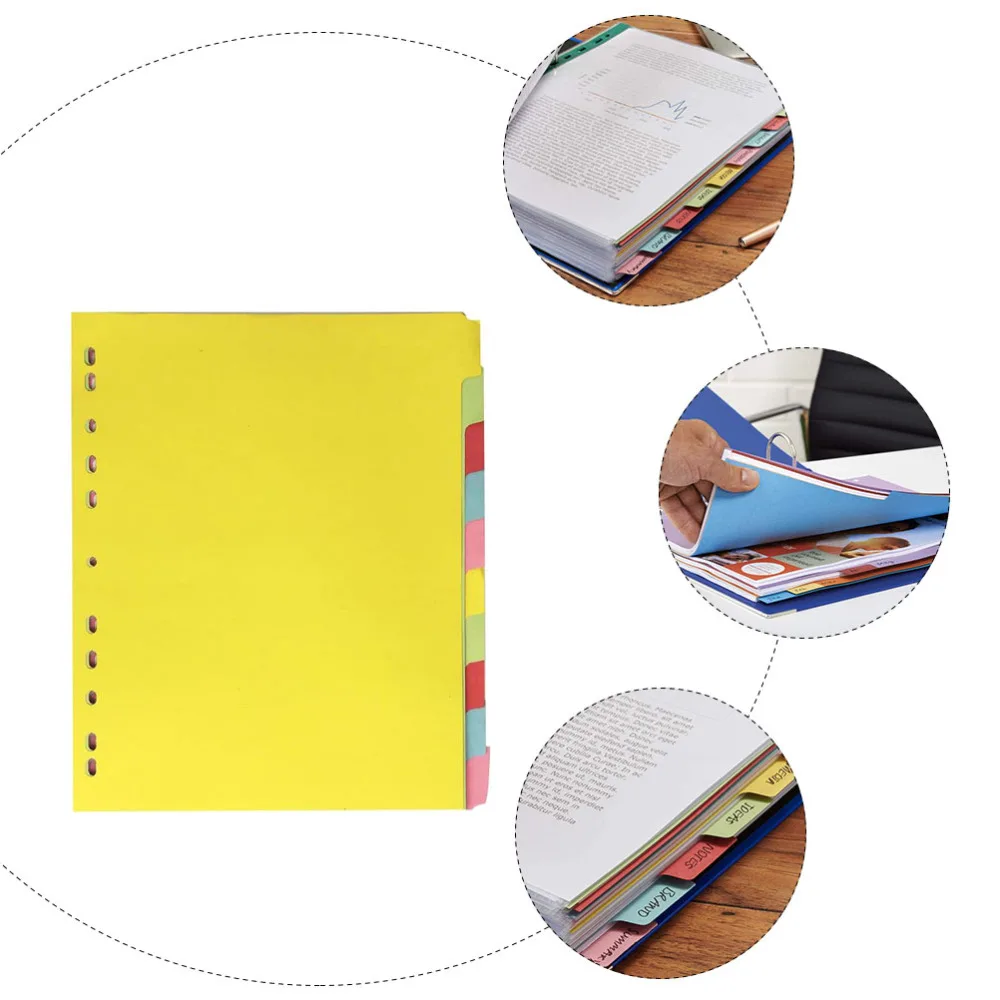 

12Pcs Horizontal Tabs Paper Divider Page Tab Cards 11-Holes Ring Binders