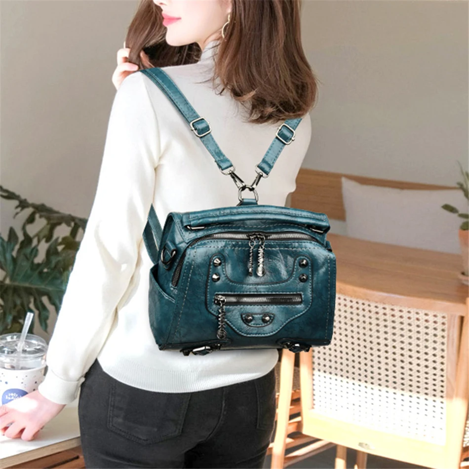 Mochila Feminina, рюкзак из мягкой кожи, женский рюкзак, высокое качество, рюкзак с заклепками, дамские сумки через плечо для женщин, Sac