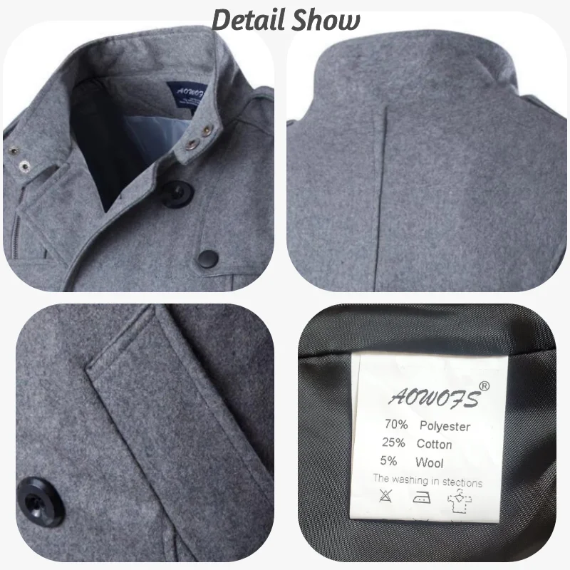 Зимние мужские черные пальто Мужское тренчкот двубортные из смешанной шерсти|men