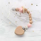 Зажим для соски с именем ребенка, силиконовые бусины из бука, зажим для соски, цепочка для соски, игрушки для прорезывателя, держатель для соски