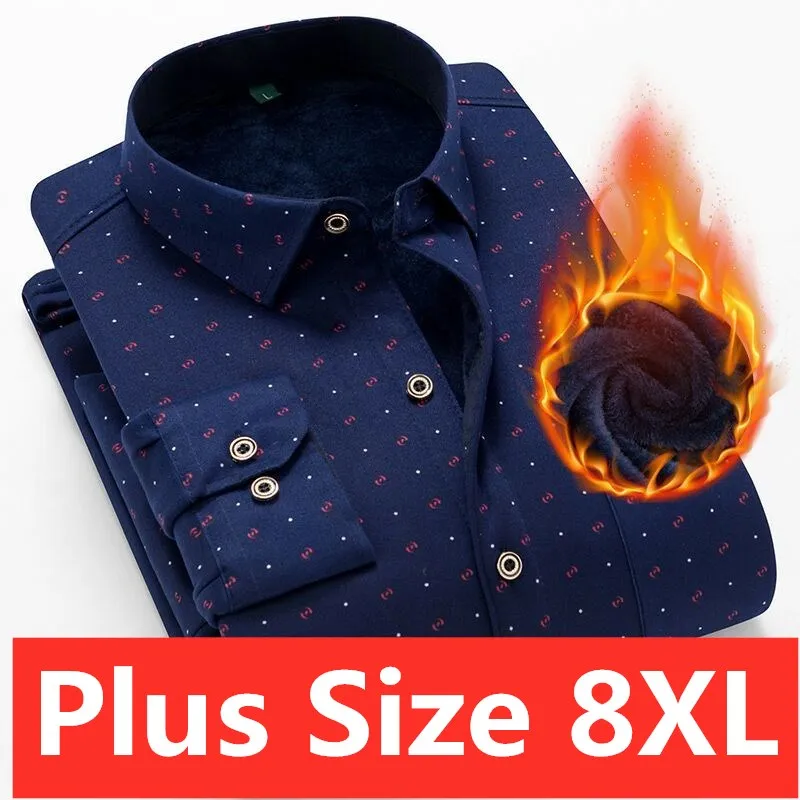Зимняя рубашка размера плюс 8XL из плотного бархата, мужская повседневная клетчатая рубашка с длинным рукавом, теплая флисовая подкладка, модные мягкие фланелевые рубашки
