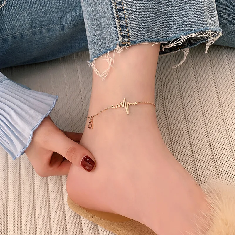 

charm Heart Anklet Heart Stainless Steel Rose Gold Color Ankle Bracelet Leg Chain ECG Anklets Women Ankle Beach Foot Jewelry