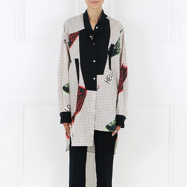 

[LIVIVIO] Print Long Sleeve Irregular Shirt Women Casual Fashion New