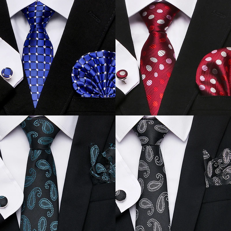 

High Grade Hot sale Nice Handmade Wholesale Jacquard 7.5 cm Silk Necktie Set Tie Dot Wedding Accessories Man Fit Business