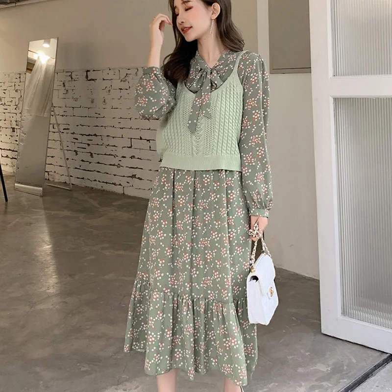 Платье BGTEEVER женское демисезонное шифоновое с длинными рукавами и бантом на шее |