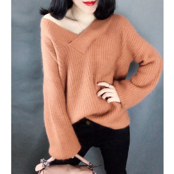 Женский мохеровый свитер свободный утепленный хлопковый из 2019 мохера с