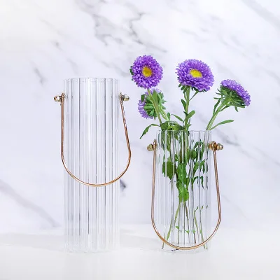 Ваза в скандинавском стиле Ins простой полоску с эффектом металлик прозрачный
