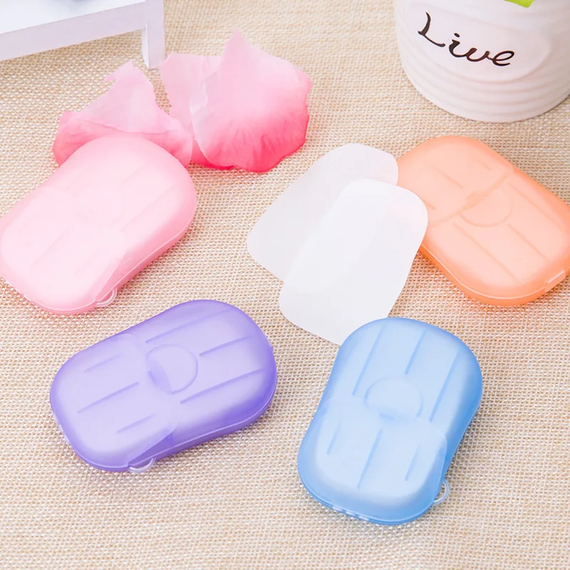 

20pcs disposable soap paper cleaning fragrance slice foaming box mini paper soap for outdoor travel use random color