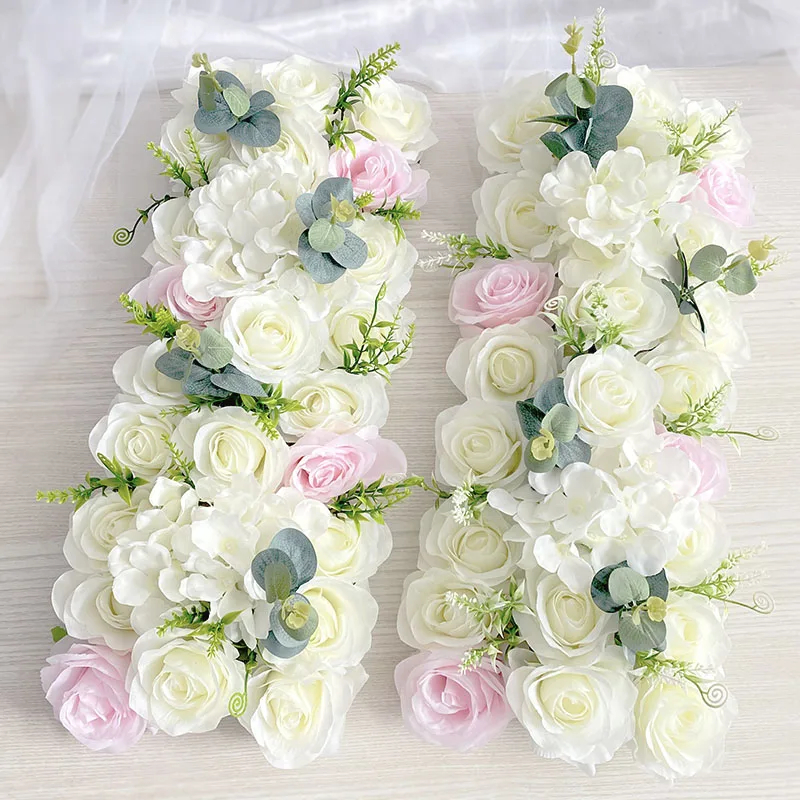 

50CM DIY Wedding Flower Wall Arrangement Supplies Silk Peonies White Rose Artificial Flower Row Decor Wedding Iron Arch Backdrop
