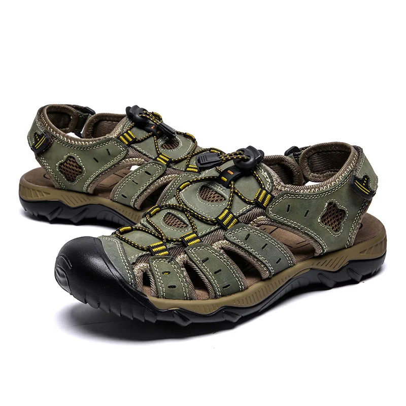 2020 Outdoor Encapsulated Roman Sandals Men Hard-Wearing Sport Hiking Sandals Men Genuine Leather Men Beach Shoes Big Size 38-48