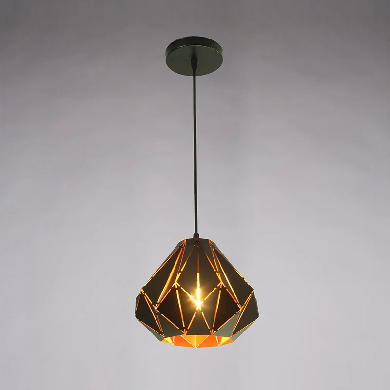 

American style Retro Polygon perforation Iron art Pendant Lights Kitchen Living Room Suspension Restaurant bar decoration