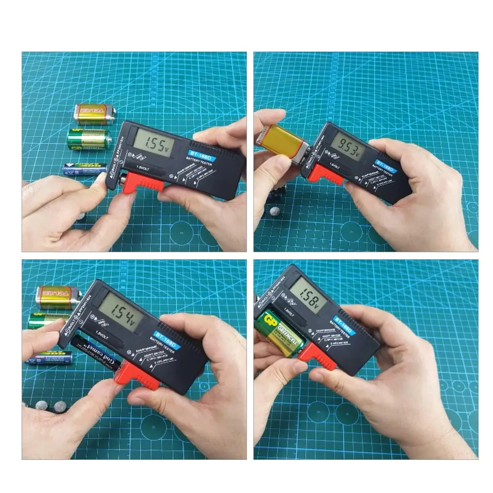 

Цифровой тестер емкости аккумулятора, диагностический прибор для измерения напряжения для кнопочных батарей AAA, AA, C, D, 9 В, 1,5 в