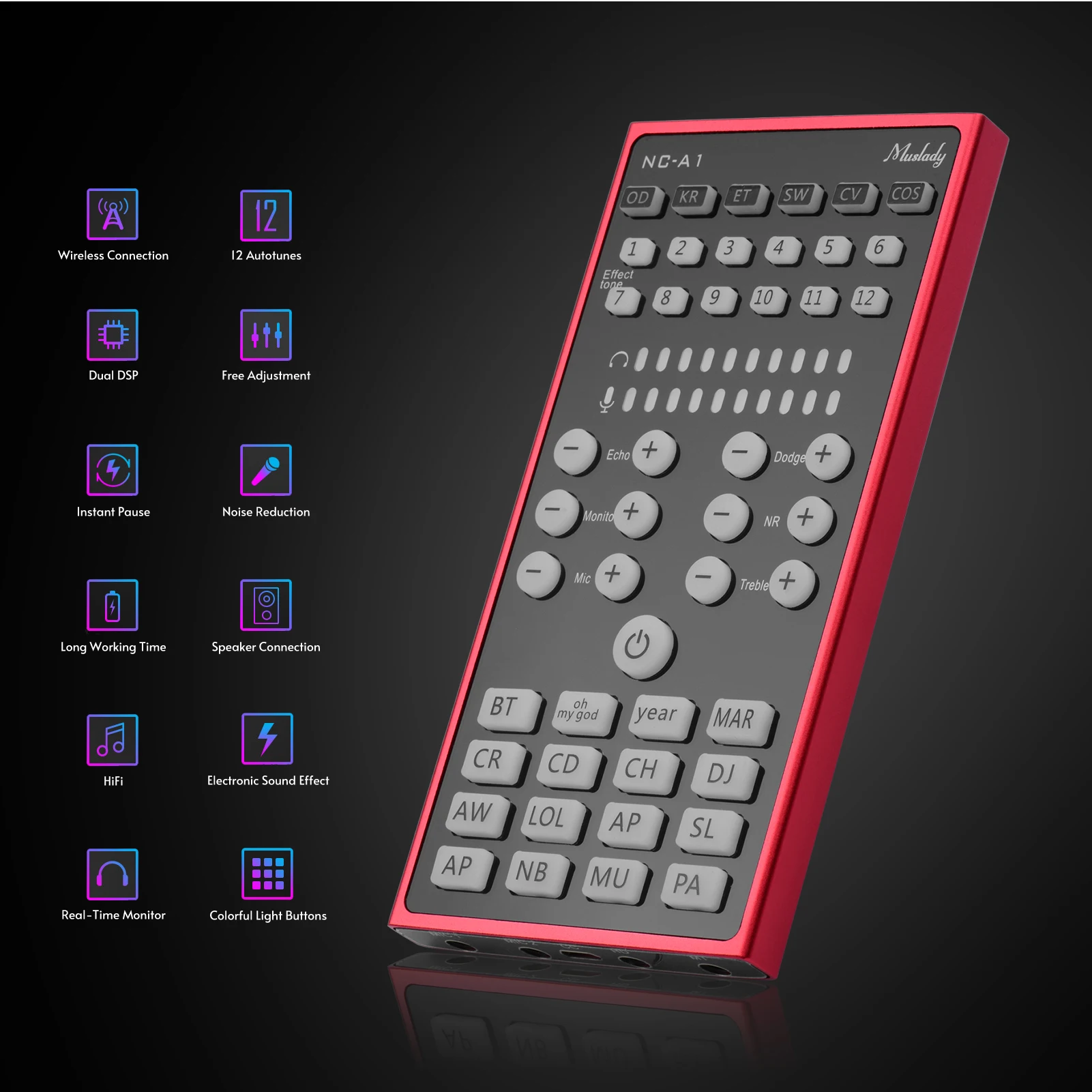

Muslady NC-A1 Mini Sound Mixer BT USB 3.5mm TRRS Port with Sound Effects for Live Streaming Online Karaoke Recording