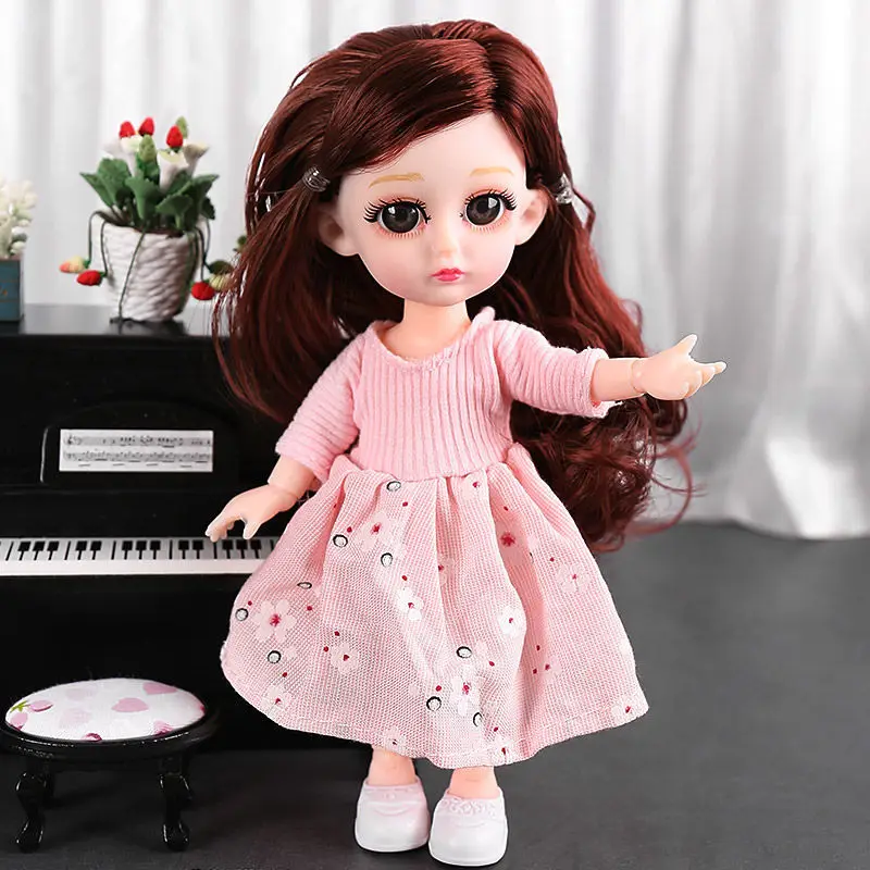 New Edition Joint Moveable Body 16cm Doll big Eyes with Fashion Clothes Style Dress Up Baby Dolls DIY Toy
