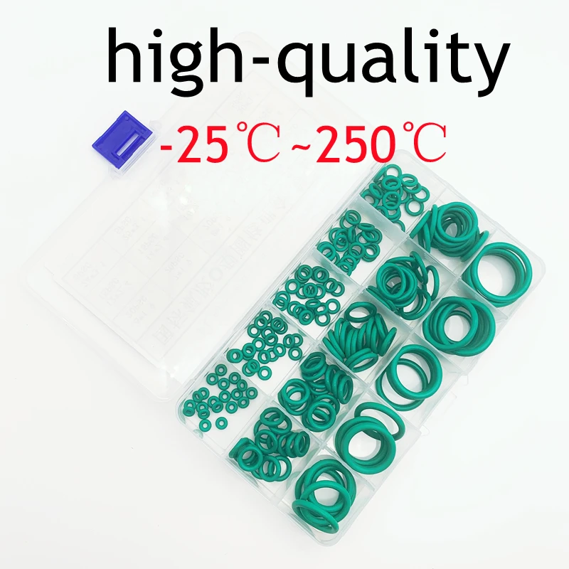 

200pcs FKM Green O-Ring Gaskets Acid-Base High Temperature Oil Resistance Fluororubber Ring Seal Multi -Size Maintenance Box Set