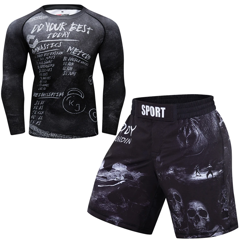 

MMA Rashguard bjj Jiu jitsu T Shirts+MMA Shorts Men Muay Thai t shirt Kickboxing Shirts Boxe Fighting MMA Clothing Boxing Jersey