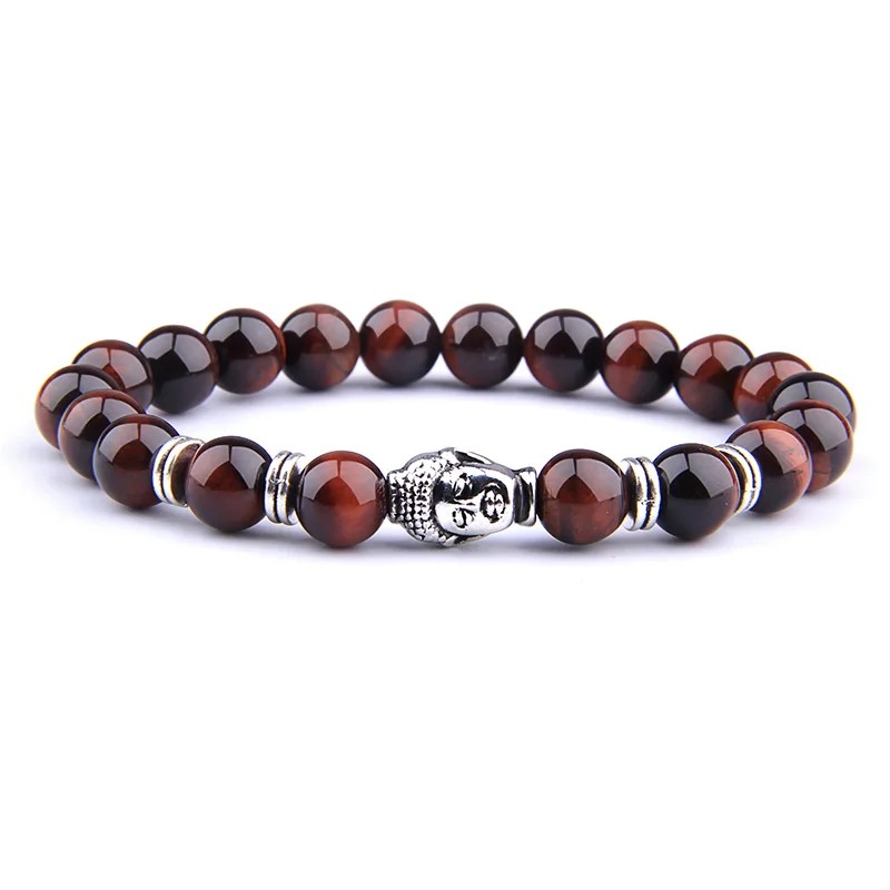 Fashion AAA Royal Blue Tiger Eye Men's Bracelet Beads Natural Stone Buddha Stretch Charm Bracelets for Women Men Jewelry - Окраска металла: Red Tiger-2