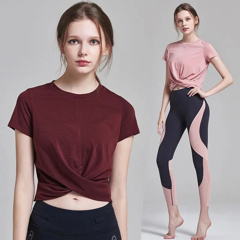

Women T-Shirt Oversized Fitness Clothing Yoga Top Summer Loose Short-Sleeved O-Neck Short Sports Quick-Drying Gym Training Wear