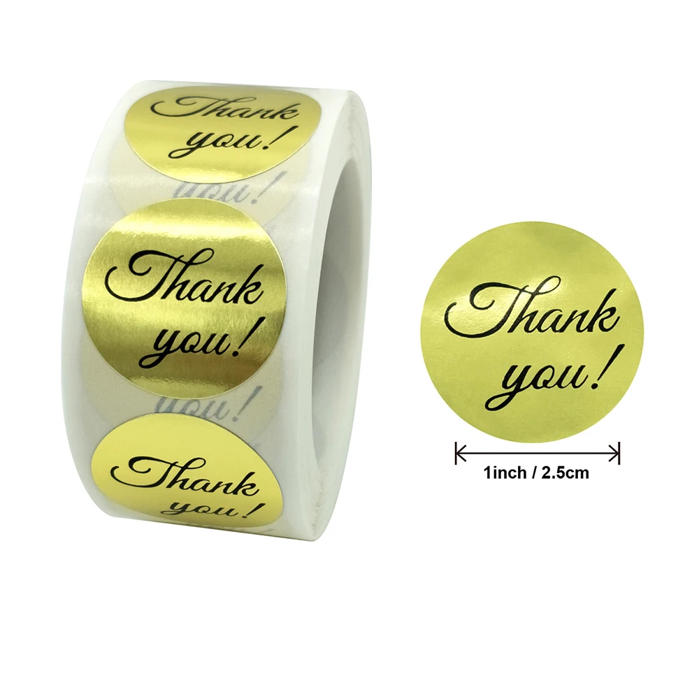 

500Pcs/roll 2.5cm Gold Thank You Sticker for Party Wedding Gift Baking Packaging Sealing Stickers Seal Label
