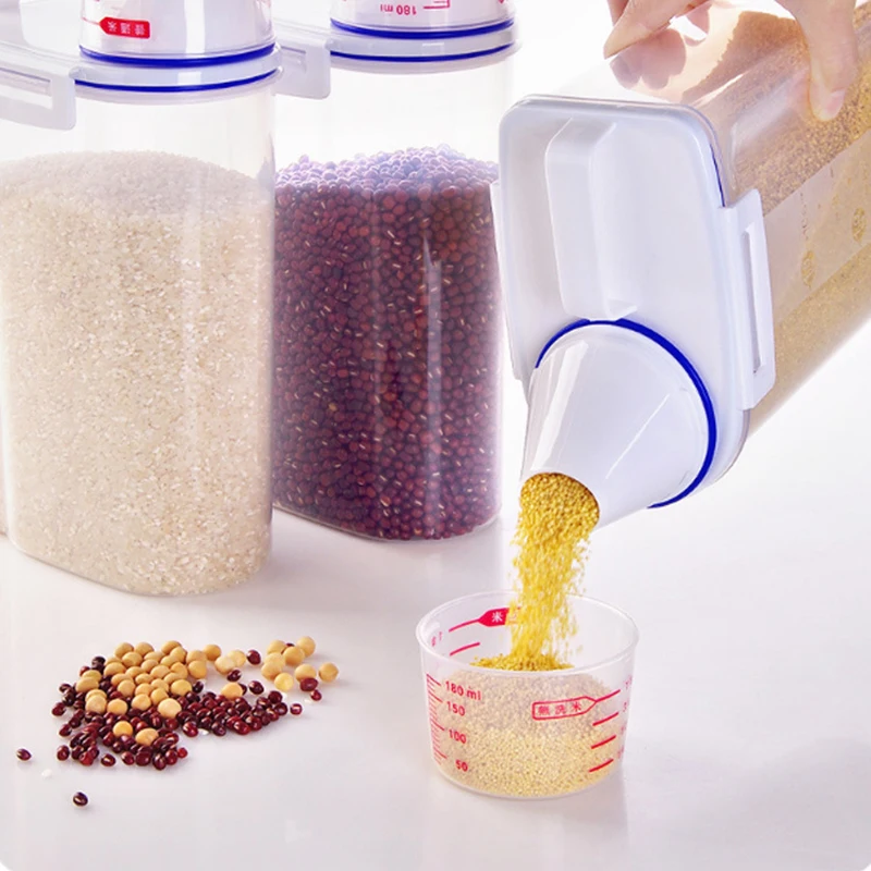 

2kg PP Food Storage Box Plastic Clear Container Set with Pour Lids Kitchen Storage Bottles Jars Dried Grains Tank