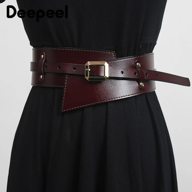 

New Deepeel 6*82cm Women's Genuine Leather Decorative Cummerbunds Fashion Female Waist Corset Luxury Woman Wide Pin Buckle Belt