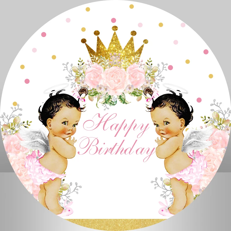

Baby Shower Circle Round Backdrop for Photography Flower Crown Princess Gender Reveal Party Background Decor Photocall Studio