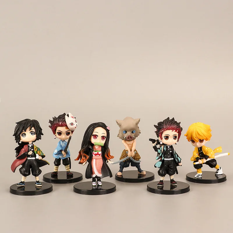 

6pcs/lot Q Ver. Anime Demon Slayer Figure Kamado Tanjirou Nezuko Action Figures Inosuke Kimetsu No Yaiba PVC Model kids gift