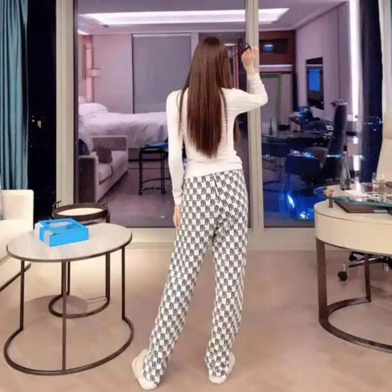 

Traf Y2k Pants Shirt Slacks Straight Leg, Young Women's Breeches Loose and Thin Casual in The Fall and Winter with a Wide Knit