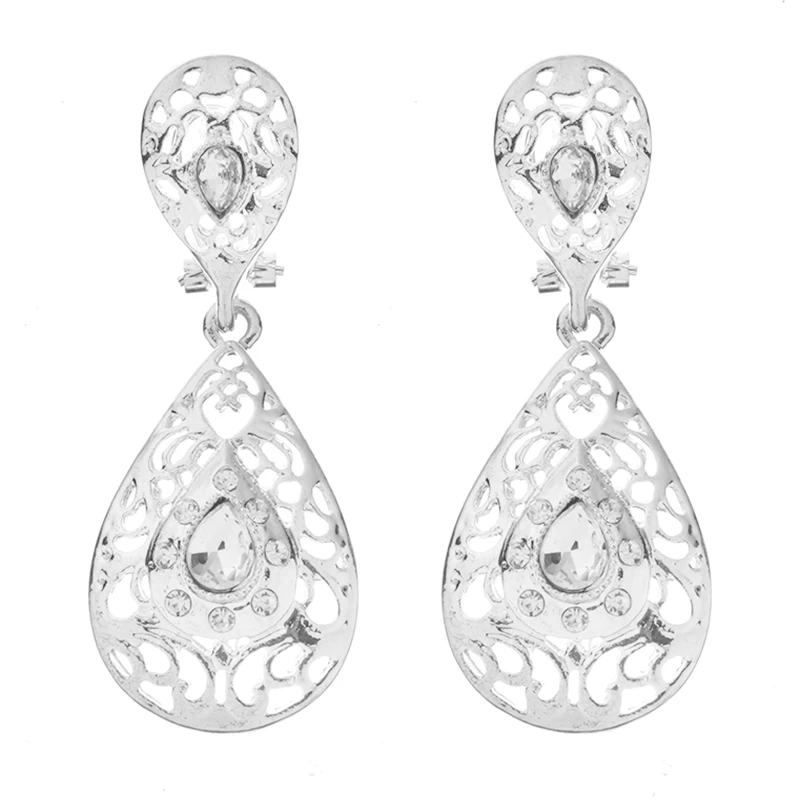 Тренд капли воды серьги белого золота красные и зеленые стразы для женщин