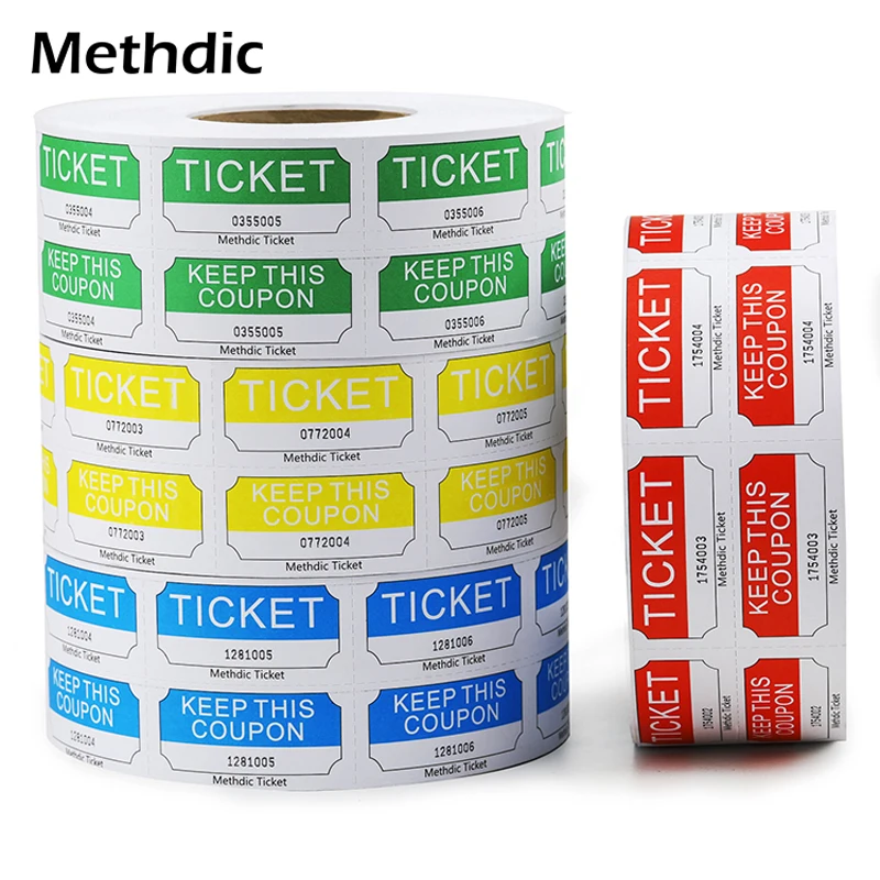 

Methdic 1000 piece/roll 1"x 2"red/yellow/green easily tear raffle tickets for company