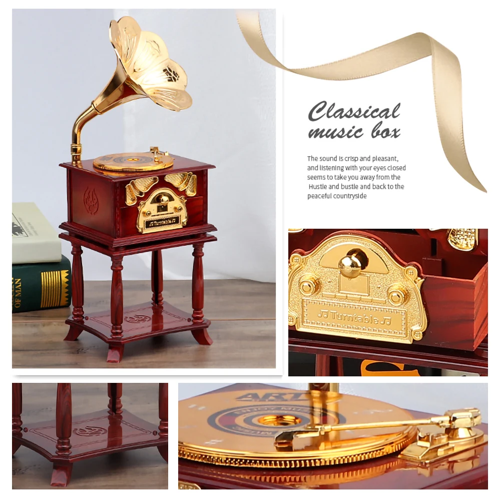 

Valentine's Day gift Eight-tone Gramophone Retro Music Box Mini Classic and Nostalgic Style Exquisite Design and Birthday Gift